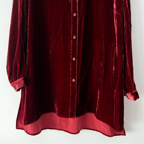 NWT Eileen Fisher Dark Cranberry Velvet Tunic Button Down Blouse Small - Picture 5 of 13